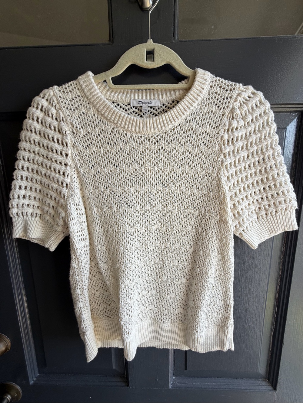 Madewell Cream Open-Weave Short Sleeve Sweater